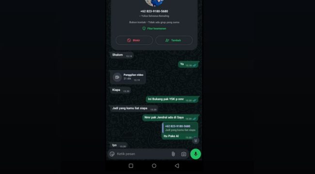 Akun WA yang mencatut nama YSK untuk aksi penipuan 